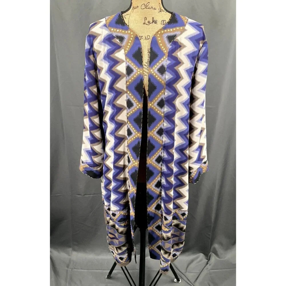 Chico's Blazer Women Large Long Lightweight Sequins‎ Open Front Multicolor Flowy